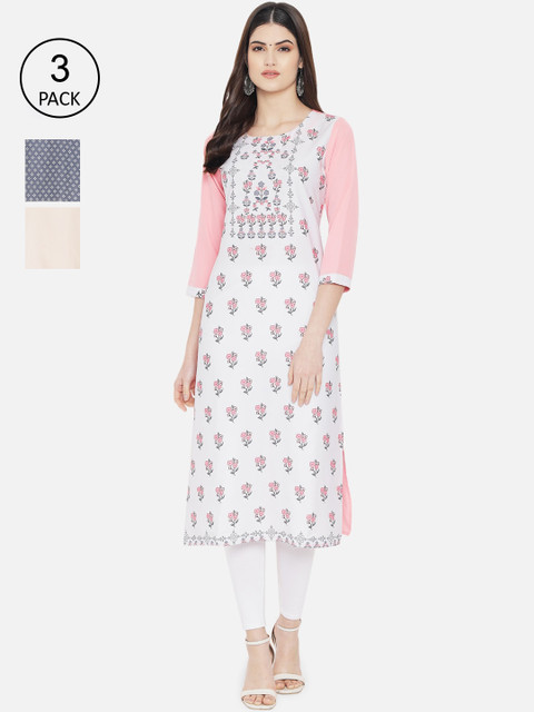 

KALINI Pack of 3 Women Ethnic Motifs Printed Crepe Kurta, Multi