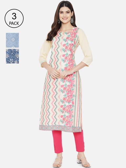 

KALINI Women Pack of 3 Ethnic Motifs Printed Crepe Kurta, Multi