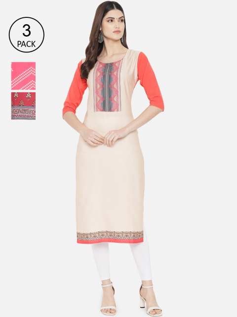 

KALINI Women Pack of 3 Printed Crepe Kurta, Multi