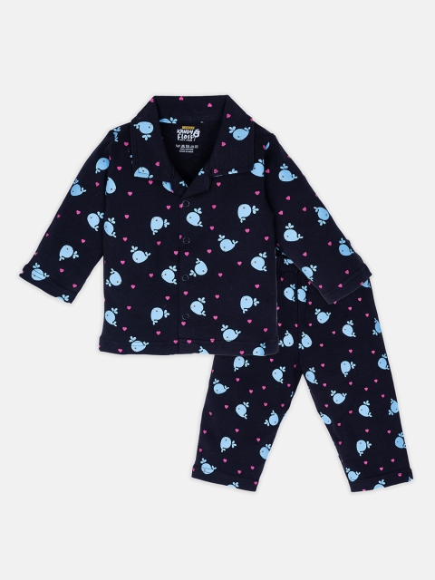 

AMUL Kandyfloss Kids Navy Blue Printed Pure Cotton Night Suit