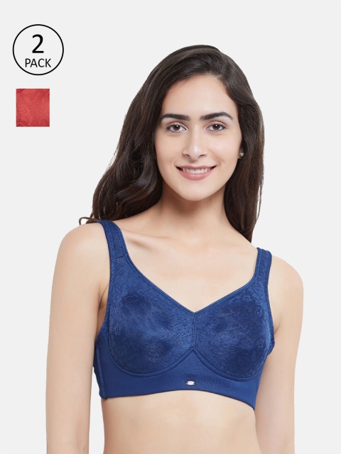 

Soie Pack Of 2 Beige & Red Floral Minimizer Bra