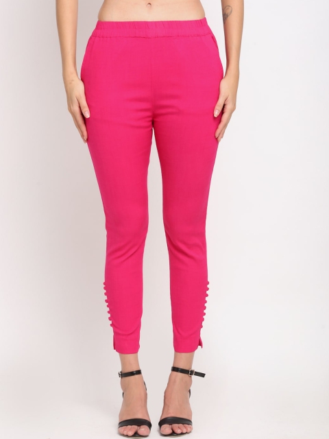 

Lovely Lady Women Fuchsia Comfort Slim Fit Easy Wash Cropped Trousers