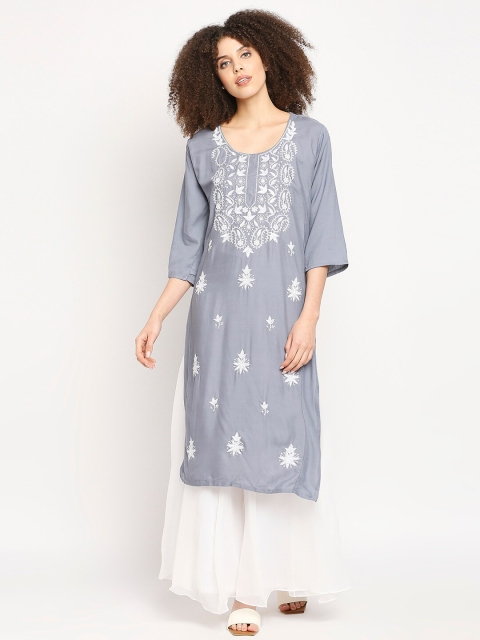 

Ira Soleil Grey & White Paisley Embroidered Kurti