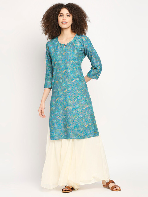 

Ira Soleil Turquoise Blue Ethnic Motifs Printed Kurti