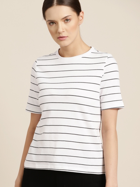 

ether Women White & Black Striped T-shirt