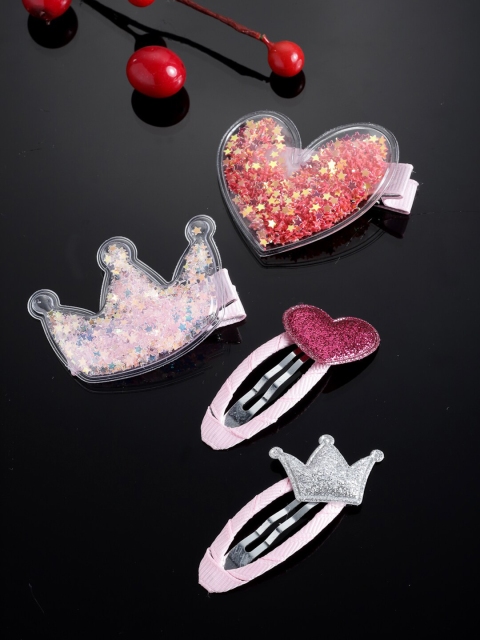 

Stoln Girls Pink & Red Set of 4 Embellished Tic Tac Hair Clip