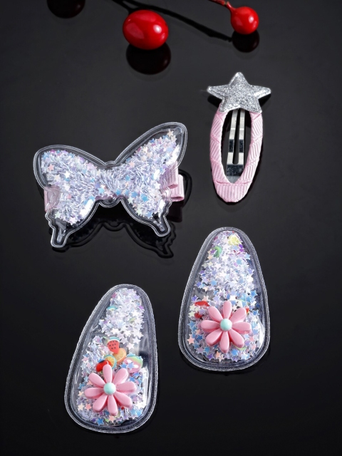 

Stoln Girls White & Pink Set of 4 Embellished Tic Tac Hair Clip