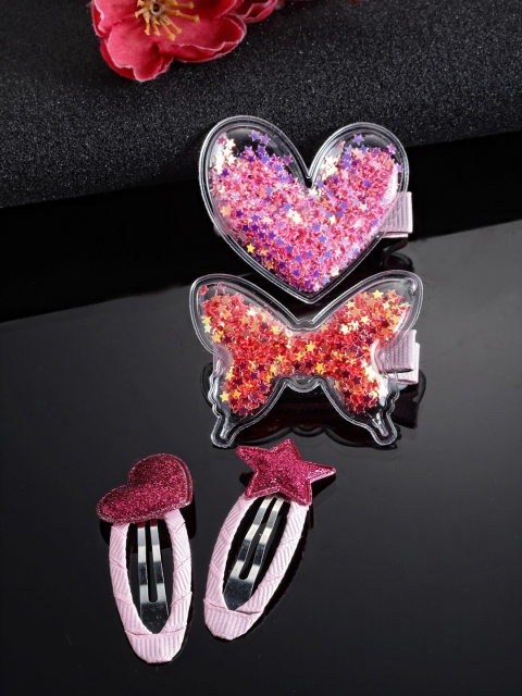 

Stoln Girls Pink & Red Set of 4 Embellished Tic Tac Hair Clip