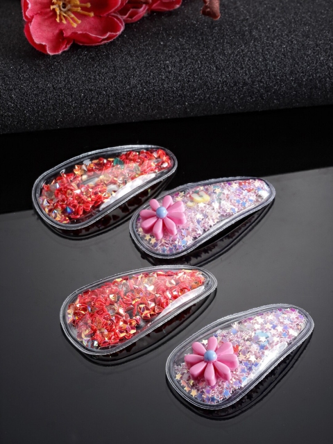 

Stoln Girls Pink & Red Set of 4 Embellished Tic Tac Hair Clip