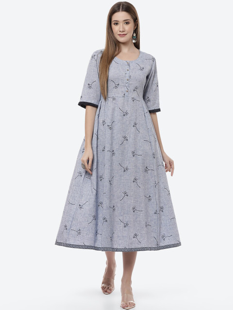 

Rangriti Women Plus Size Blue & Black Floral Printed Fit & Flare Dress