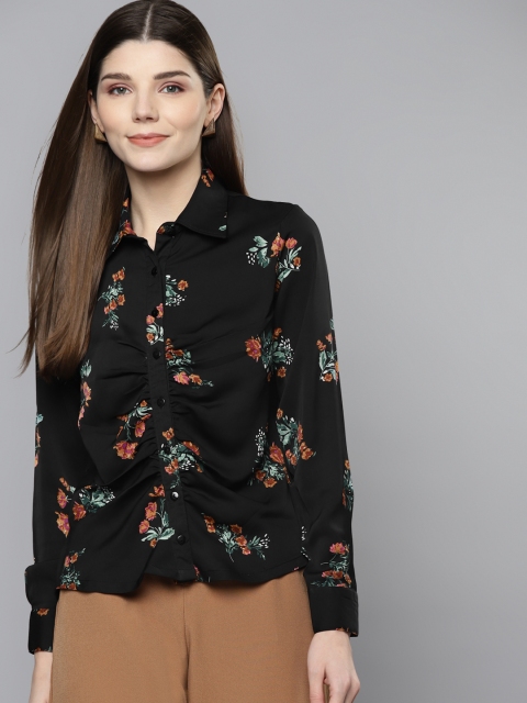 

VividArtsy Women Black Floral Printed Casual Shirt