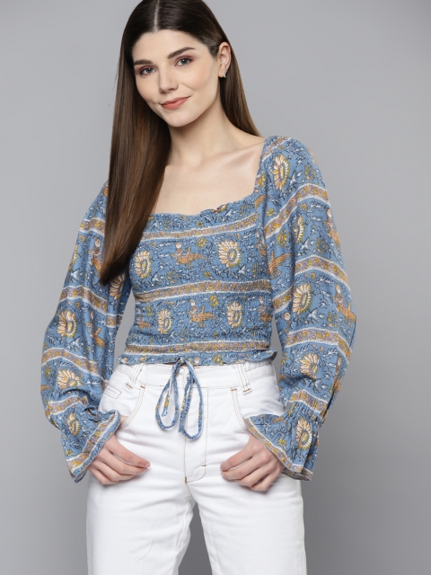 

VividArtsy Blue Print Bishop Sleeves Top