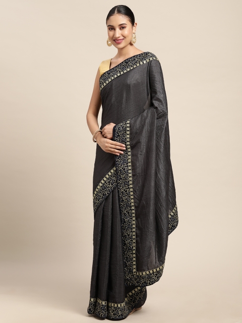 

Mitera Grey Fusion Poly Silk Solid Saree With Blouse Piece