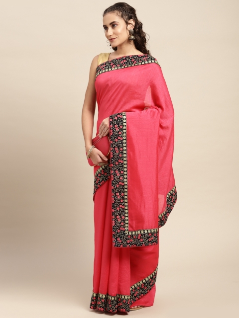 

Mitera Pink Fusion Poly Silk Solid Saree With Blouse Piece