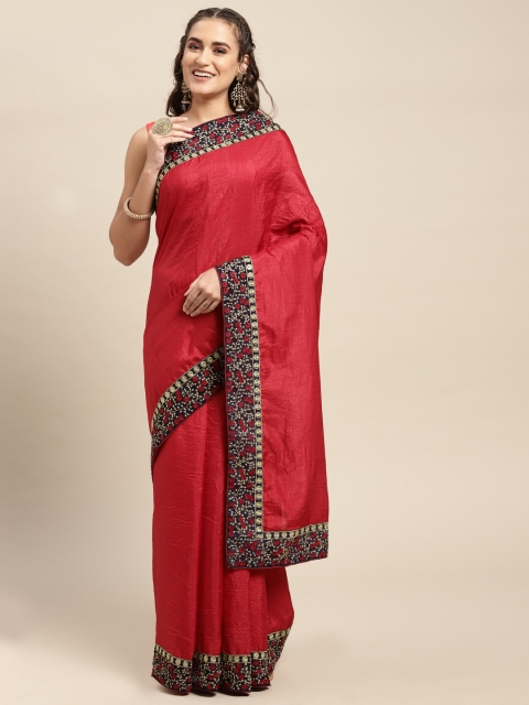 

Mitera Maroon Poly Silk Solid Saree With Blouse Piece