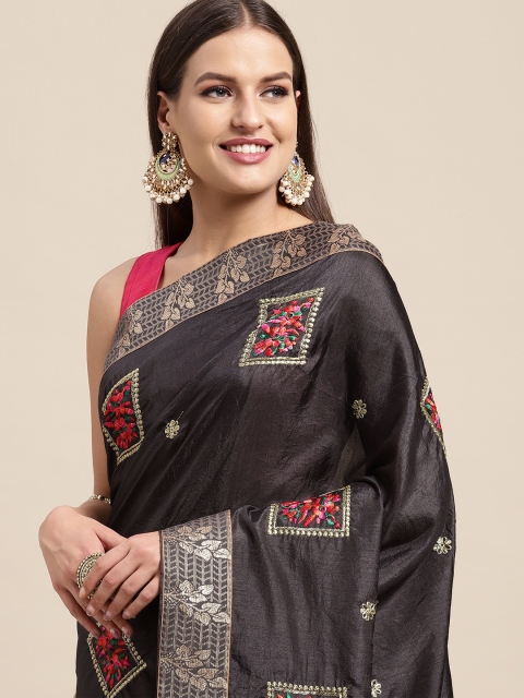 

Mitera Charcoal Floral Embroidered Fusion Saree