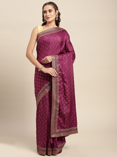 

Mitera Purple Ethnic Motifs Mukaish Fusion Saree
