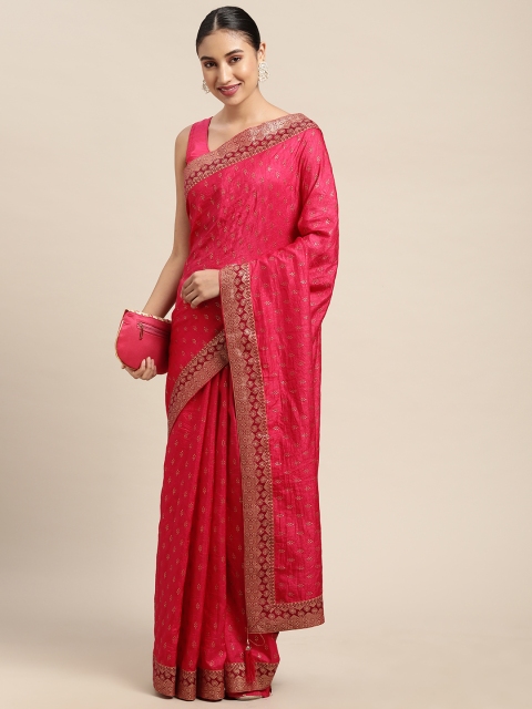 

Mitera Pink Ethnic Motifs Mukaish Saree