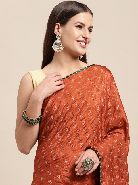 

Mitera Rust & Green Paisley Fusion Saree
