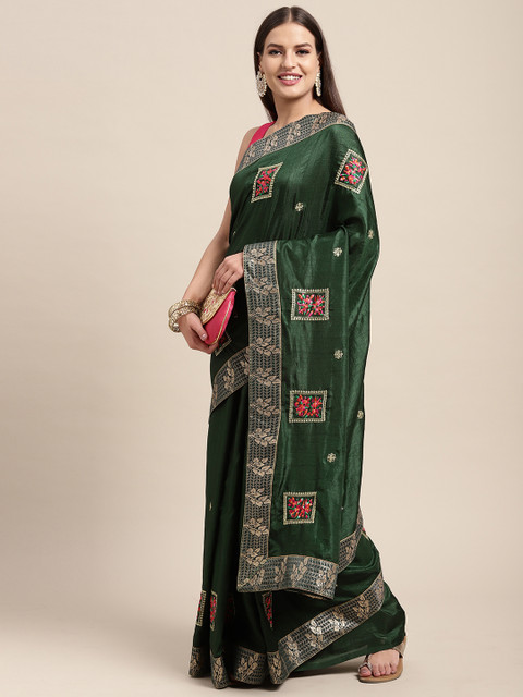 

Mitera Green Floral Embroidered Fusion Saree