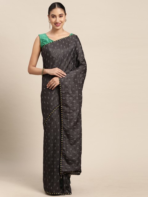 

Mitera Grey & Red Paisley Poly Silk Printed Saree With Blouse Piece