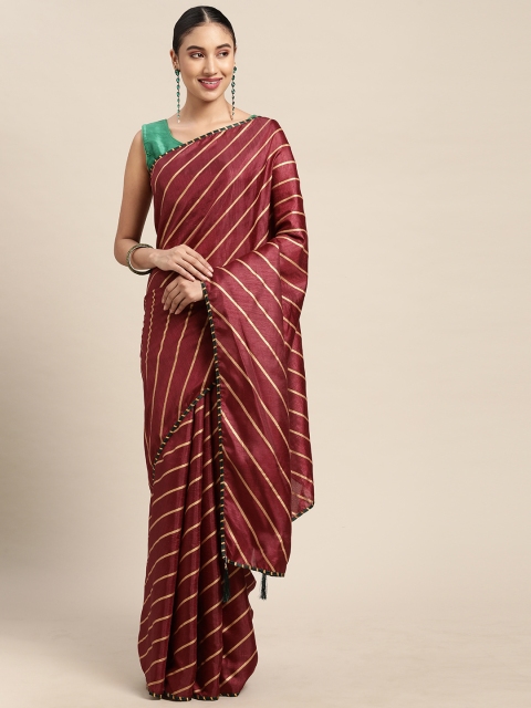 

Mitera Purple & Green Striped Fusion Saree