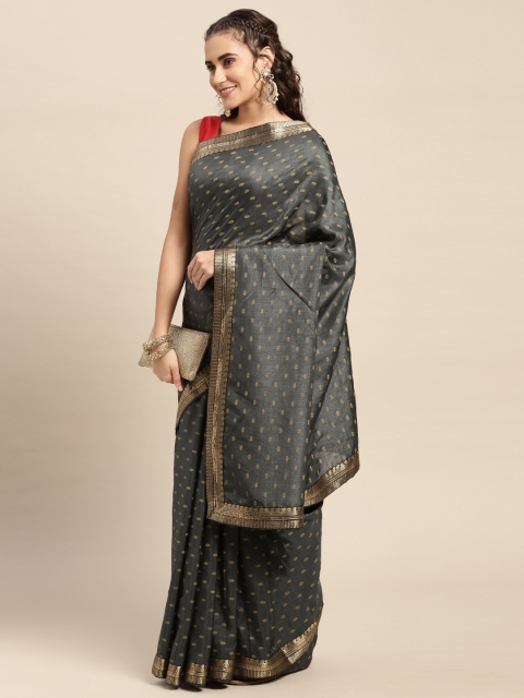 

Mitera Grey Ethnic Motifs Fusion Saree
