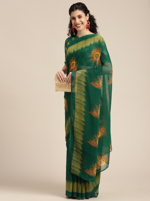 

KALINI Green & Yellow Ethnic Motifs Printed Saree