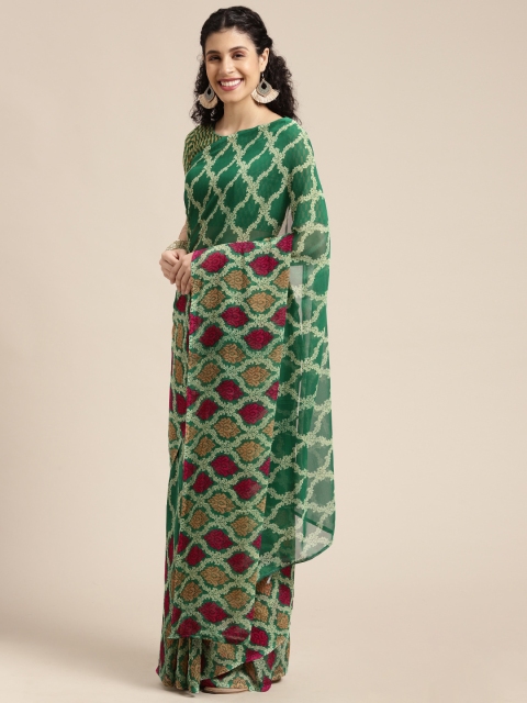 

KALINI Green & Red Ethnic Motifs Printed Saree