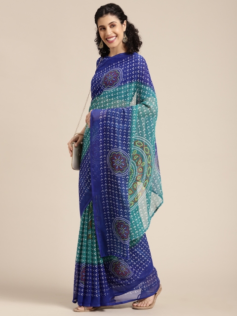 

KALINI Green & Blue Bandhani Printed Saree