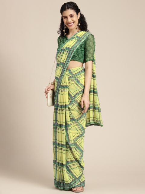 

KALINI Green & Yellow Checked Print Saree