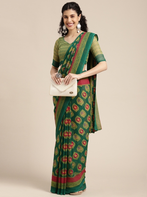 

KALINI Green & Yellow Ethnic Motifs Printed Saree