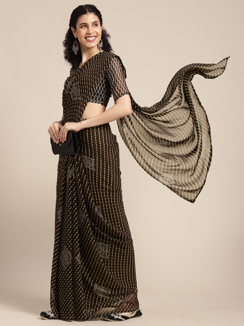 

KALINI Women Black & Yellow Striped Saree