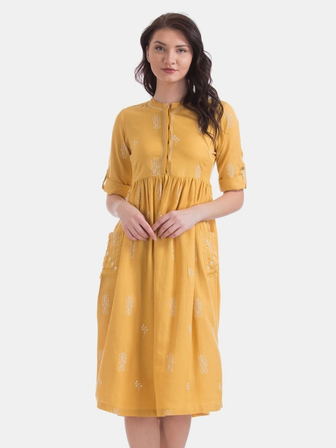 

Bronz Yellow Ethnic Motifs Ethnic Empire Dress