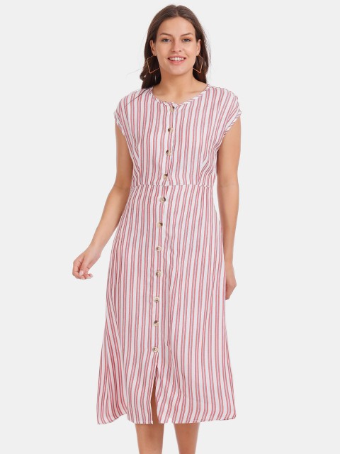 

Cherokee White Striped A-Line Midi Dress