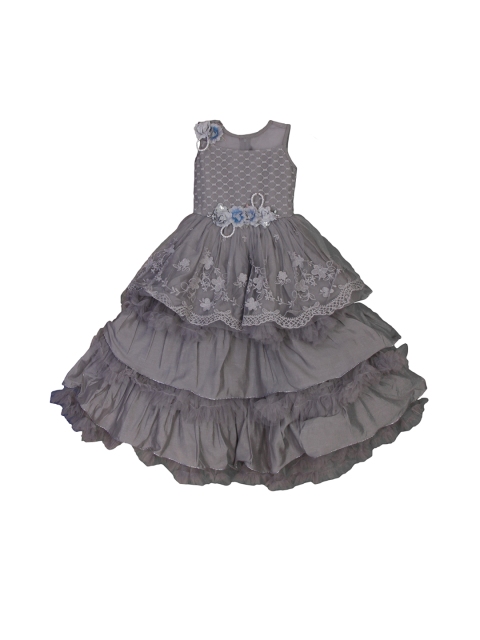 

Enfance Girls Grey & Blue Floral Embroidered Layered Cotton Net Dress