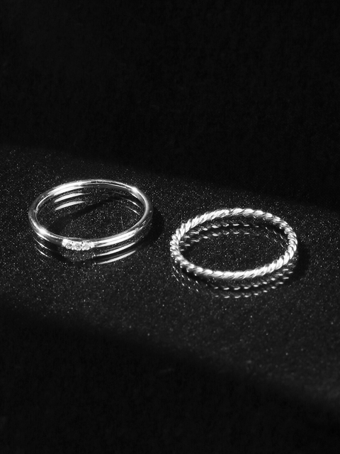 

Accessorize Set of 2 London 925 Pure Sterling Silver Crystal Stacking Rings