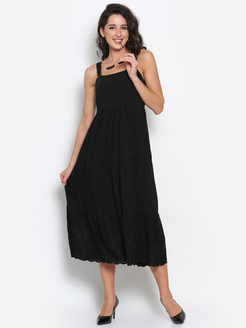 

MARC LOUIS Black Embroidered A-Line Midi Dress