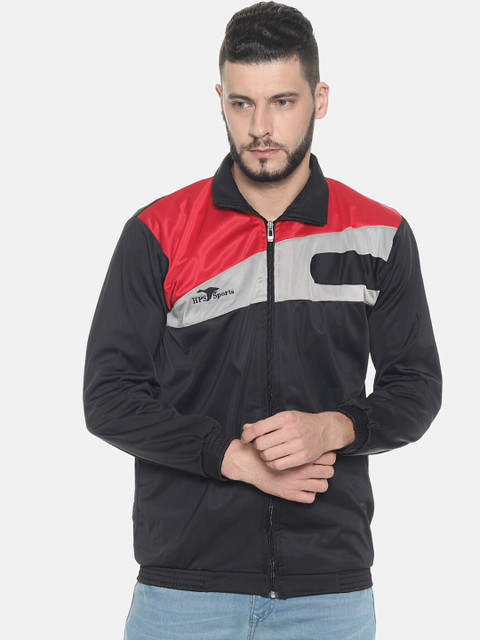 

HPS Sports Men Black Red Colourblocked Lightweight Running Bomber Jacket