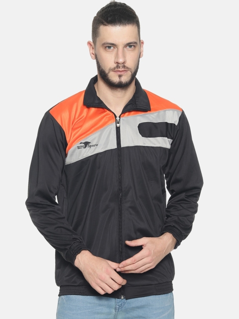 

HPS Sports Men Black & Orange Colourblocked Lightweight Open Front Jacket