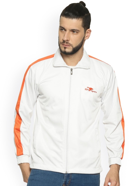 

HPS Sports Men White Striped Lightweight Crop Running Sporty Jacket with Embroidered