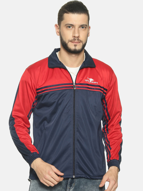 

HPS Sports Men Blue & Red Colourblocked Bomber Jacket