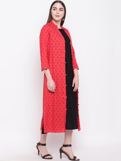 

RIVI Red Ethnic Motifs A-Line Midi Dress