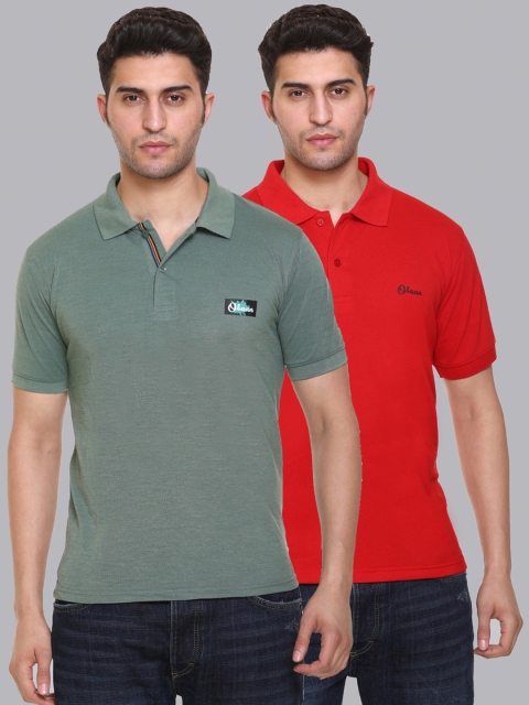 

Obaan Men Green 2 Polo Collar Applique T-shirt