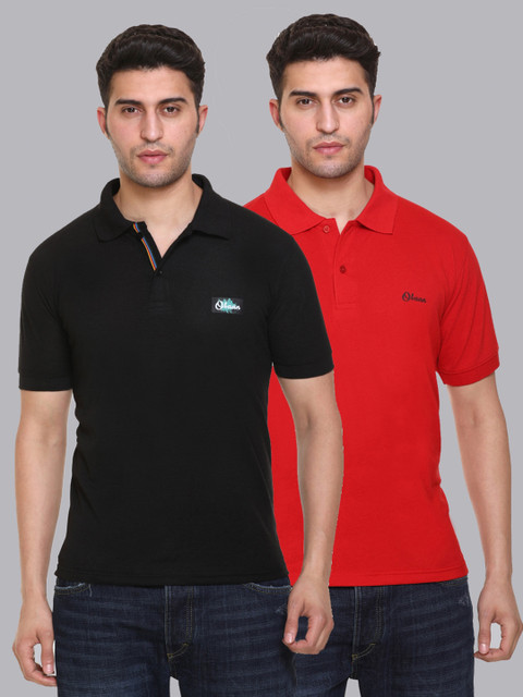 

Obaan Men Black & Red Pack of 2 Polo Collar T-shirt