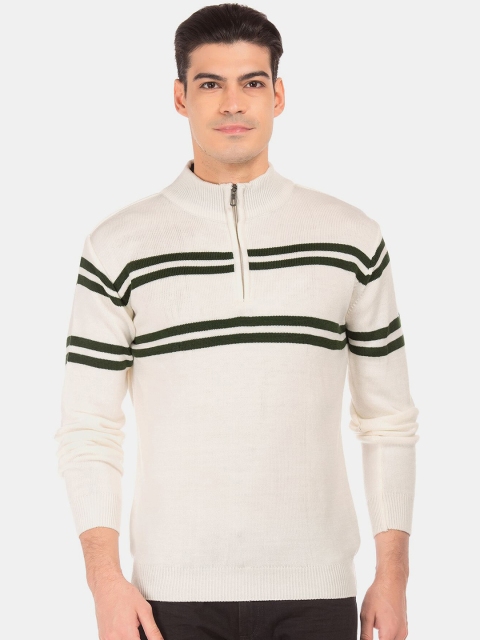 

Ruggers Men White & Black Striped Acrylic Sweater