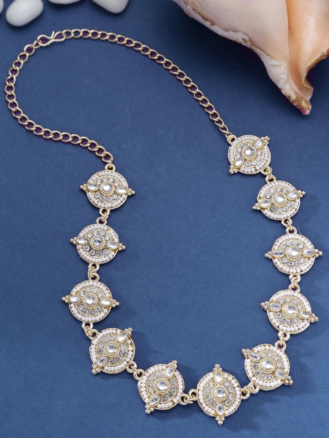 

Yellow Chimes Gold-Plated White Kundan-Studded & Beaded Head Chain