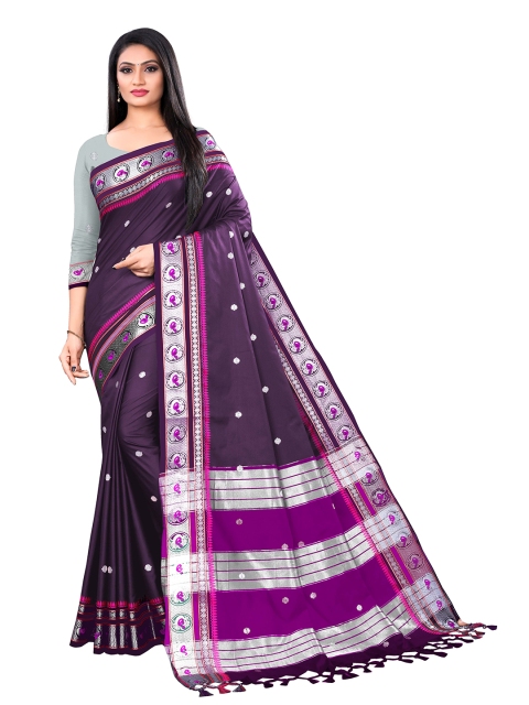 

VENISA Magenta & Purple Woven Design Zari Pure Silk Saree