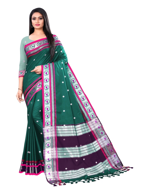 

VENISA Green & Fuchsia Woven Design Pure Silk Saree