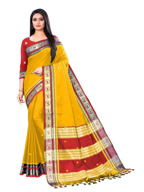 

VENISA Yellow & Red Woven Design Zari Pure Silk Saree